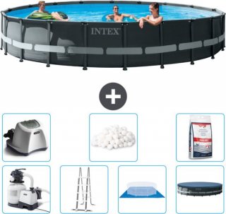 Intex Rond Ultra XTR Frame Zwembad - 610 x 122 cm - Inclusief Pomp - Ladder - Grondzeil - Afdekzeil Zoutwatersysteem - Filterbollen - Zwembadzout