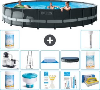 Intex Rond Ultra XTR Frame Zwembad - 610 x 122 cm - Inclusief Pomp - Ladder - Grondzeil - Afdekzeil Chloor - Chloordrijver - Testrips - Reparatiesetje - Scrubborstel - PH-waarde - PH-waarde - Thermometer