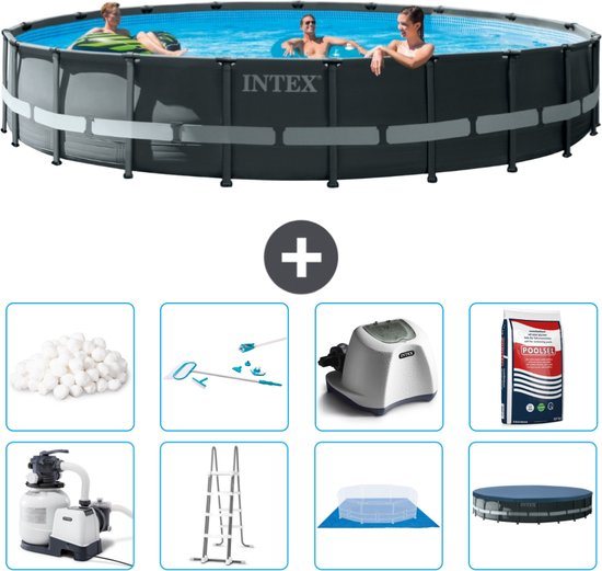 Intex Rond Ultra XTR Frame Zwembad - 610 x 122 cm - Inclusief Pomp - Ladder - Grondzeil - Afdekzeil Filterbollen - Schoonmaakset - Zoutwatersysteem - Zwembadzout