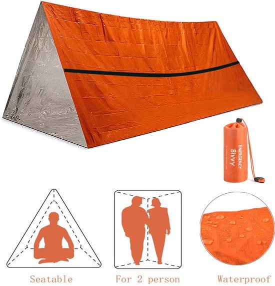 Twee-persoons noodtent - Survivalaccessoires - Noodpakket Tent - Noodrantsoen - Buitenactiviteiten - Thermo Tent - Oranje