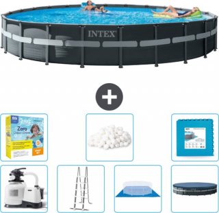 Intex Rond Ultra XTR Frame Zwembad - 732 x 132 cm - Inclusief Pomp - Ladder - Grondzeil - Afdekzeil Onderhoudspakket - Filterbollen - Vloertegels