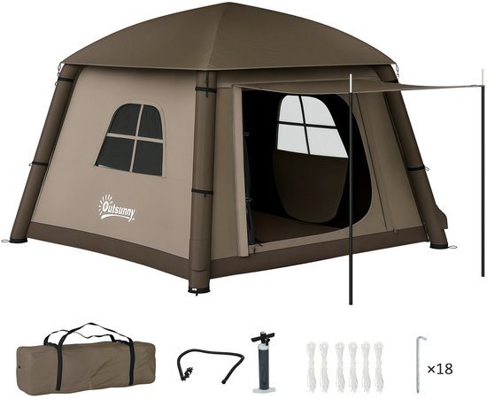 Outsunny Opblaasbare Campingtent Oxfordstof, Polyester 210L x 210B x 160H cm Khaki