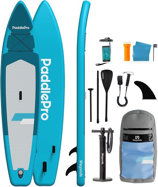 LifeGoods SUP Board Touring - 180 KG Draagkracht - 365 x 76 cm - Opblaasbaar - Compleet Sup pakket - Blauw