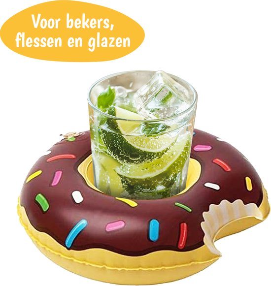 Opblaas Bekerhouder – Donut – Opblaasbaar – Strand en Badkamer – Zwembad Accessoires - Drijvende Drankhouder – Opblaasfiguur Flessenhouder – Spa Bar Houder – Jacuzzi Accessoires – Bekers en Glazen - Chocolade Bruin - 1 Stuk