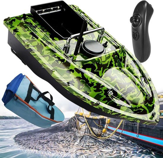 RC Voederboot - Visboot Afstandsbediening - Vissen Voeren - 500m Bereik Dual Motor - 1.5kg Laadgewicht - Camouflage