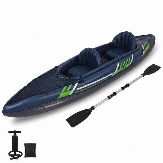 Lomera Opblaasbare Kajak 2 Persoons - Kayak en Kano met Aluminium Peddel en Pomp - Kajakken en Peddelen - Watersport - Opblaasboot - Kajak Set met Reparatiesetje - Wateractiviteit - Opblaasbare Kano - Roeisport - Waterspeelgoed