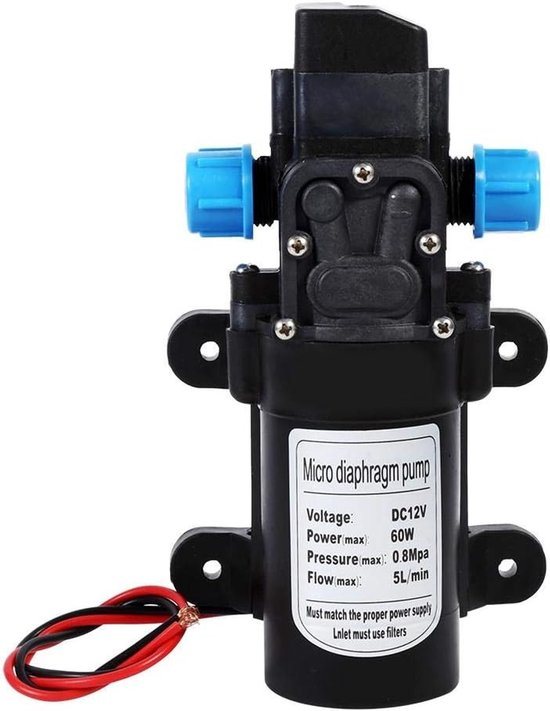 Allecto - Waterpomp - Hoge druk - Zelfaanzuigende micro-diafragmapomp - Efficiënt 12V 60W - Duurzaam materiaal - Geschikt voor caravan en boot - Zwart