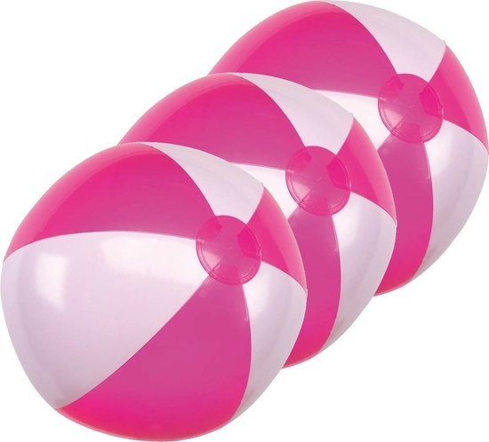 3x Opblaasbare strandballen roze/wit 28 cm speelgoed - Buitenspeelgoed strandballen - Opblaasballen - Waterspeelgoed