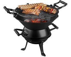 GRILLMEISTER Houtskool BBQ Geemailleerd gietijzer - 3 standen grillrooster