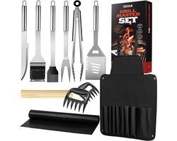 Squago BBQ accesoires XXL Set met Schort - Gereedschap - Gereedschapset Tang Borstel Mat