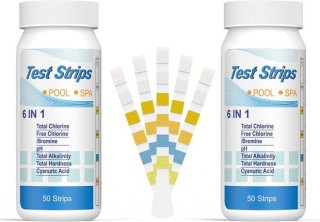 6-in-1 teststrips voor zwembadwater, broomteststrips, pH-teststrips voor waterkwaliteit (chloor, broom, alkaliteit, cyanuurzuur, waterhardheid) - Algemene tester (100 stuks)