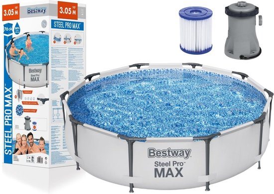 Bestway Steel Pro Max - Opzetzwembad - met filterpomp - 305x76cm - wit grijs