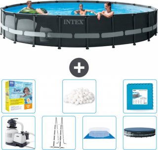 Intex Rond Ultra XTR Frame Zwembad - 610 x 122 cm - Inclusief Pomp - Ladder - Grondzeil - Afdekzeil Onderhoudspakket - Filterbollen - Vloertegels