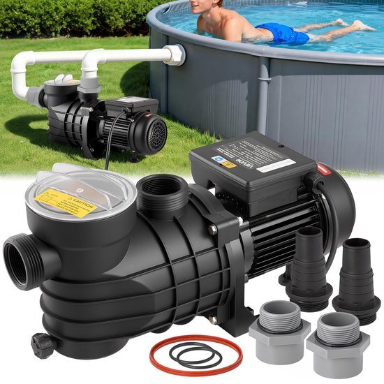 VEVOR Zwembadpomp 180 W, Filterpomp met Een Maximale Doorstroomsnelheid van 10.800 L/U, Eentraps Zwembadpomp, 2850 TPM, Maximale Opvoerhoogte van 8 M, Inclusief Filtermand en Deksel, voor Bovengrondse Zwembaden