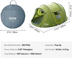Jemaison® Pop-up tent - Waterdicht - 4 personen - Bestand tegen zwaar weer - Tent - Festival - lichtgewicht - Tenten - Groen - 202x280cm