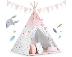Tipi-tent voor kinderen met slinger en lampjes Nukido - roze