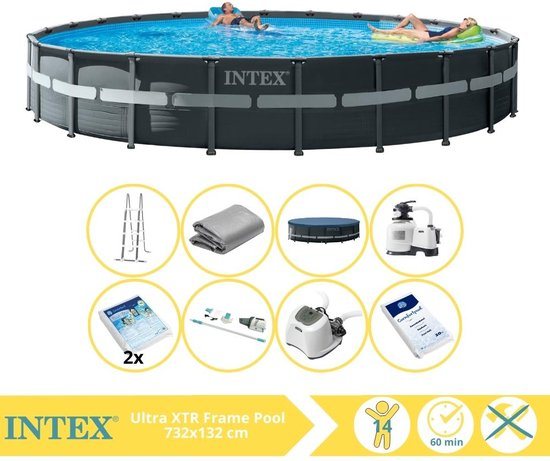 Intex Ultra XTR Frame Zwembad - Opzetzwembad - 732x132 cm - Inclusief Glasparels, Stofzuiger, Zoutsysteem en Zout