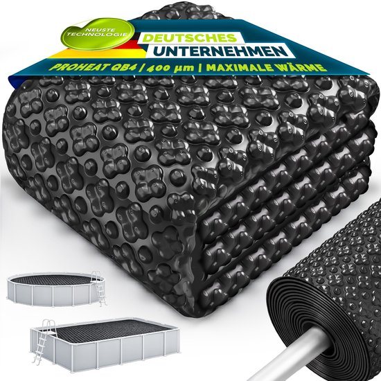 tillvex® Elite Pool Zonnedoek 400 µm Rechthoekig 732x366 cm | Premium Zonnefolie ProHeat QB4 Warmtefolie Op Maat Snijdbaar | Zonne-afdekzeil Snijdbaar | Zwembadafdekking Zwembadverwarming voor Wateropwarming