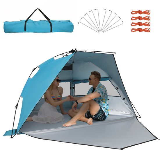 Puluomis Pop-up Strandtent - Koepeltent - 266x251x130cm - UPF 50+ Zonbescherming - UV Bescherming - 3-4 Personen - 3 vensters - met ritssluiting - inclusief draagtas