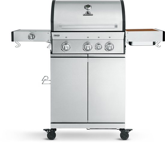 BURNHARD® 3 Branders gasbarbecue FRED Deluxe BLACK Series 3 incl. achterbrander, keramische 900°C infraroodbrander, zijkookplaat, RVS grillrooster + uitklapbare zijtafels