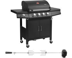 TAINO RED 4+1 gasgrillset met draaispit - BBQ-grillwagen roestvrijstalen brander en zijbrander