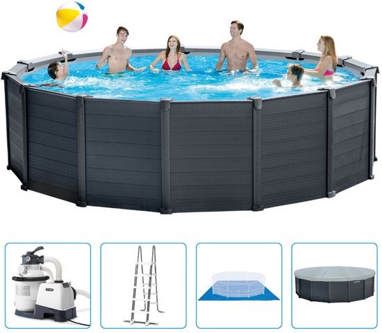 Intex - Graphite Panel - Opzetzwembad - Ø 478 x 124 cm - Inclusief Zandfilterpomp & Accessoires