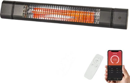 W2Go BlueLine Heater Terrasverwarmer XL met Afstandsbediening & Bluetooth App - Terrasverwarmers Infrarood - Heaters Elektrisch Incl. Montage Set - Hangend 2000 Watt - Zwart