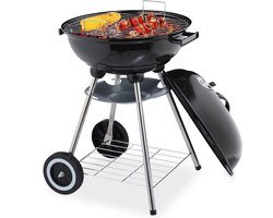 houtskool bbq met deksel - plateau - as opvangschaal - tuin en camping - Ø 40 cm - zwart
