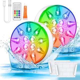 2 stuks zwembadverlichting - 16 kleuren onderwater LED-lamp - Met afstandsbediening en timer - Oplaadbaar IP68 waterdicht - Onderwaterlamp - Dimbaar - Sfeerverlichting - Geschikt voor vijver, zwembad, bad, feestdecoratie - Wit