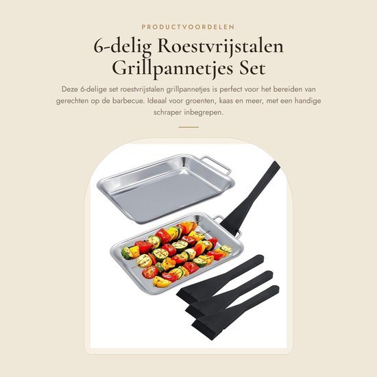 Dailygoods- Grillpannetjes 6-delig - Roestvrijstalen Pannetjes - Kunststof Schrapers - Barbecue-accessoires - Serveerpannetje met Handvat - Geschikt voor Levensmiddelen - Barbecuepannetjes