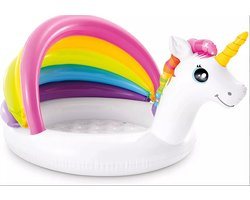 Zwembad - Unicorn Baby Zwembad - 127 x 102 x 69 cm - Van 1 tot 3 Jaar - Eenhoorn - Kinderbad - Babybad - Veilige Structuur - Kap Tegen Zon - Zachte Opblaasbare Bodem - Zwemplezier In De Tuin - Zomer Speelgoed - Kinderzwembad - Zwembad Voor Meisjes