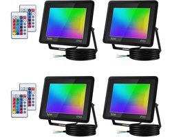 4-Pack 50W RGB LED Spots met Afstandsbediening en 16 Kleuren