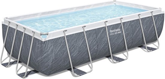 Bestway Power Steel - Opzetzwembad inclusief filterpomp en zwembadtrap - 404 x 201 x 100 cm - Rattanprint - Rechthoekig