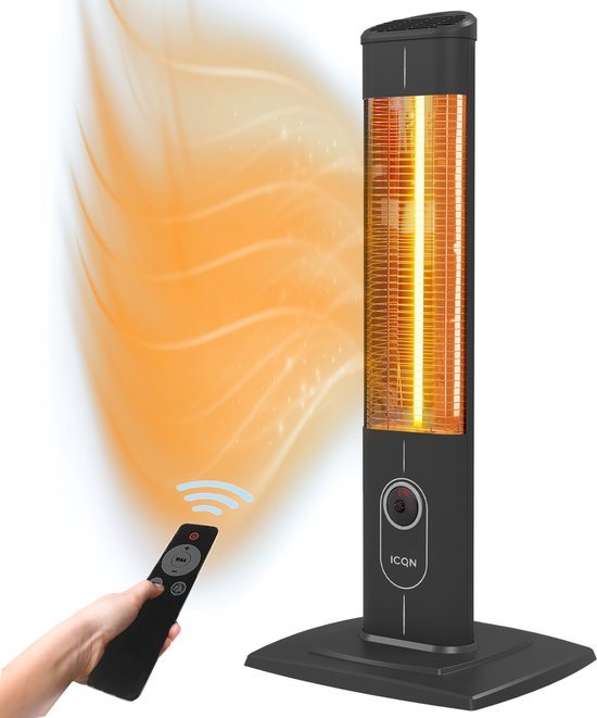 ICQN Infrarood Terrasverwarmer, Infrarood Elektrische Kachel - 2300W - Met Afstandsbediening, Timer, Instelbare Warmtes en LCD-scherm - Voor Binnen en Buiten