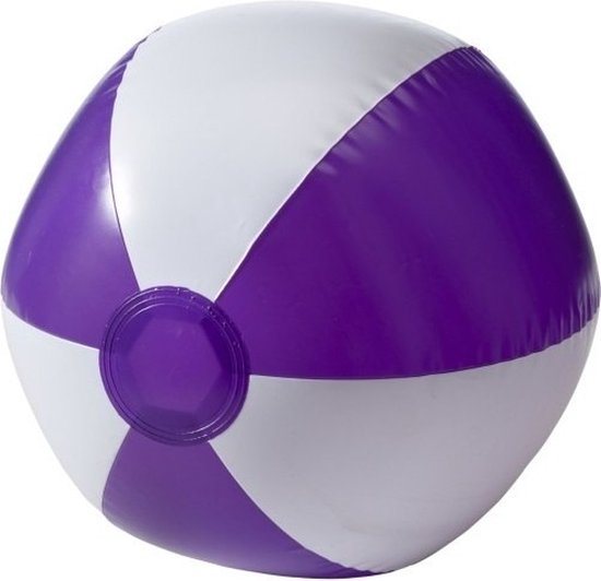 Opblaasbare speelgoed zwembad strandbal - paars/wit - D26 cm - Strandballen - Strand speelgoed