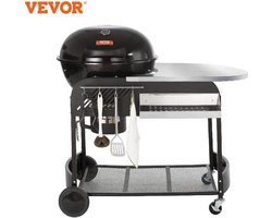 Kibus Houtskoolbarbecue - Grill - Ketel - Met wielen - Onderstel - Bijzettafel - Houtskool - BBQ - Barbecue - Temperatuurmeter - 13 hamburgers