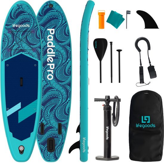 LifeGoods SUP Board Allround Compact - 120 KG Draagkracht - 300 x 76 cm - Opblaasbaar - Compleet SUP pakket - Blauw