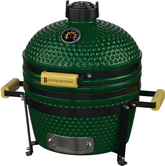 KitchenBrothers Kamado BBQ - 16 Inch Houtskool Barbecue - 34⌀ cm - PFAS-vrij - Deluxe Set - Egg BBQ met Accessoires - Groen