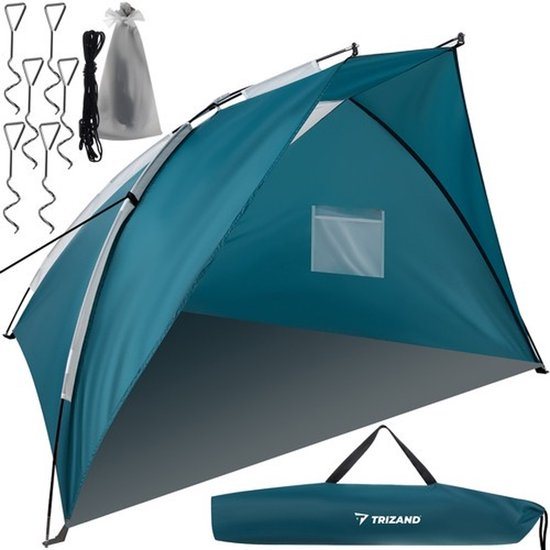 Trizand Beachshelter strandtent/windscherm - blauw - 220 x 120 cm - zon en windbescherming voor kinderen en volwassene