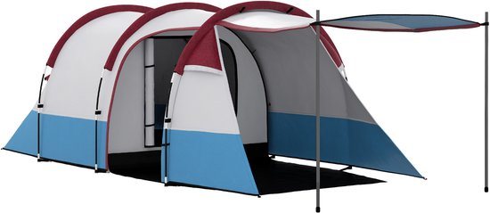3-Persoons Tunneltent Rood - 420x200x150 cm Waterdichte Familientent met 2 Kamers & 3 Ingangen – 2000 mm Waterkolom, Inclusief 22 Haringen & Opbergzak