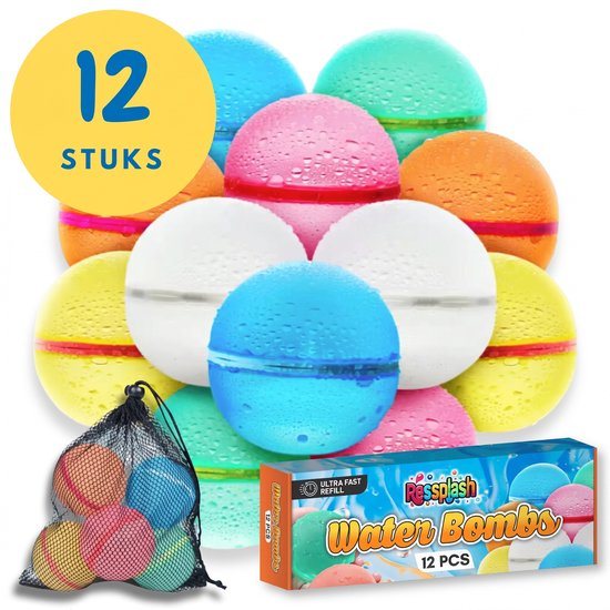 Ressplash® 12 Herbruikbare Waterballonnen - 12 stuks - Gratis E-Book - Bekend van TikTok - Waterballonnen zelfsluitend - Zwembadspelletjes - Zwembadspeelgoed - Waterbal - waterspeelgoed - Zwembad