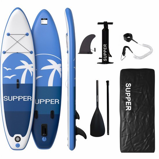 Supper Sup Board opblaasbaar - 120 kg - peddelen - 285 x 76 cm - blauw