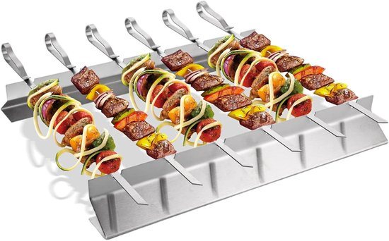Allecto Plus - 6 RVS Grillspiesen met Grillframe - Barbecue-accessoires voor Vlees en Groenten