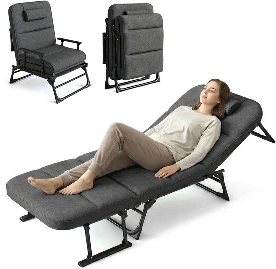 MakkelijkMooi 3-in-1 Ligstoel - Fauteuil - 6 Verstelbare Rugleuningstanden - Comfortabel Grijs Matras - Draagvermogen tot 200 kg