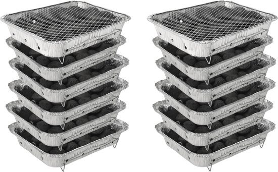 Wegwerp Barbecue met Houtskool – 12 Stuks – Instant BBQ voor Camping, Balkon, Picknick of Festival – Inclusief Rooster – Houtskool BBQ – BBQ Kopen