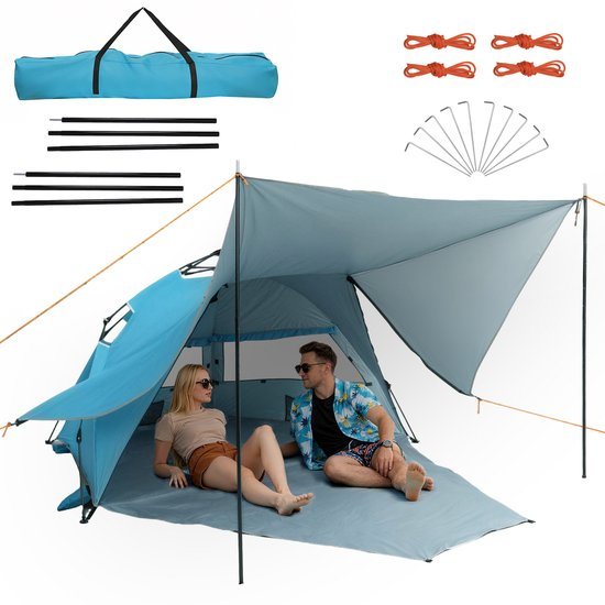 Puluomis Pop-up strandtent - Koepeltent - met zonnescherm - 266x251x130 cm - UPF 50+ zonbescherming - 3-4 personen - Draagtas