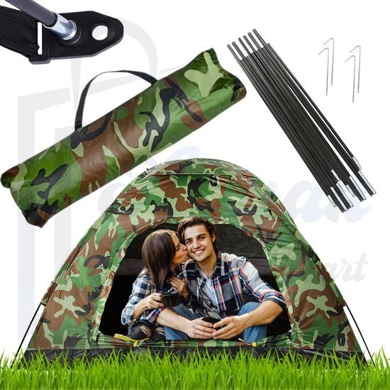 2-Persoons Camping Tent met Muskietennet – Waterdicht Koepeltent – Lichtgewicht Trekking Tent – Camouflage – Ideaal voor Outdoor & Reizen – Compact & Lichtgewicht – tent – 43067