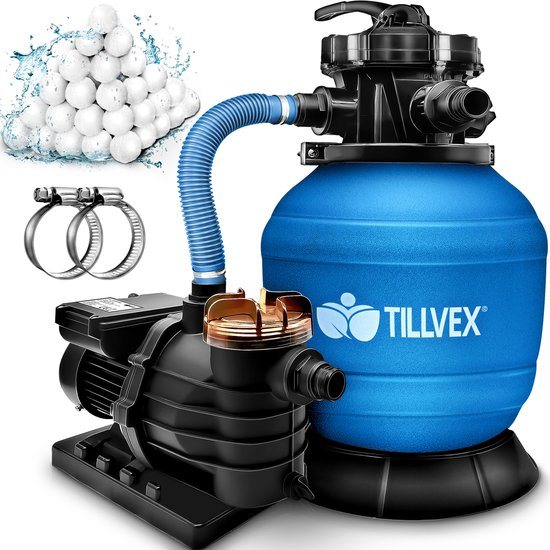 tillvex Zandfiltersysteem 10 m³/h - Zandfilterinstallatie filterinstallatie 5-weg ventiel | Zwembadfilter met drukweergave | Zandfilter voor zwembad en zwembad