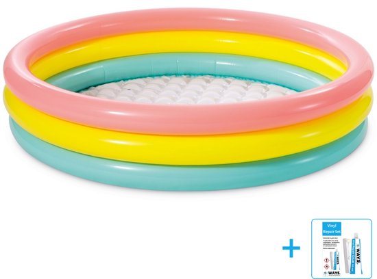 Intex - Opblaaszwembad - Sunset Glow Pool - Zachte opblaasbare bodem - Vanaf 2 jaar - Ø 147 x 33 cm inclusief reparatiesetje