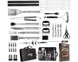 Mountain Jack 40-delige BBQ Accessoires Set - RVS Kamado Gereedschap - Barbecue Tang, Vlees Thermometer, Spatel & Borstel - Cadeau- Vaderdag Cadeautje